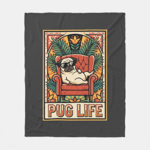 Pug Leven Retro Volkskunst Hond Fleece Deken