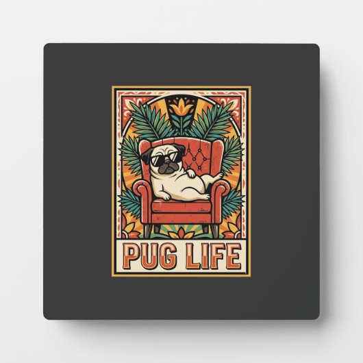 Pug Leven Retro Volkskunst Hond Fotoplaat (Voorkant)