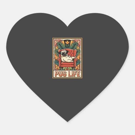 Pug Leven Retro Volkskunst Hond Hart Sticker (Voorkant)