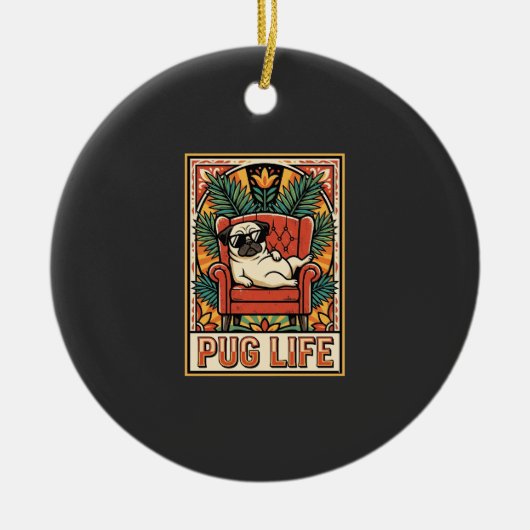 Pug Leven Retro Volkskunst Hond Keramisch Ornament (Voorkant)