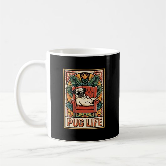 Pug Leven Retro Volkskunst Hond Koffiemok (Links)