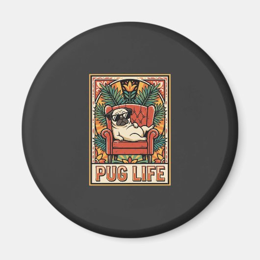 Pug Leven Retro Volkskunst Hond Magneet (Voorkant)
