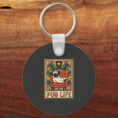Pug Leven Retro Volkskunst Hond Sleutelhanger (Voorkant)