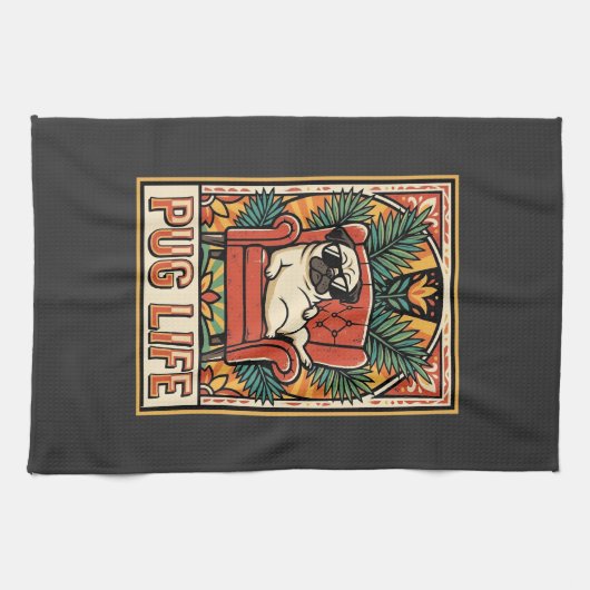 Pug Leven Retro Volkskunst Hond Theedoek (Horizontaal)