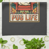Pug Leven Retro Volkskunst Hond Theedoek (Gevouwen)