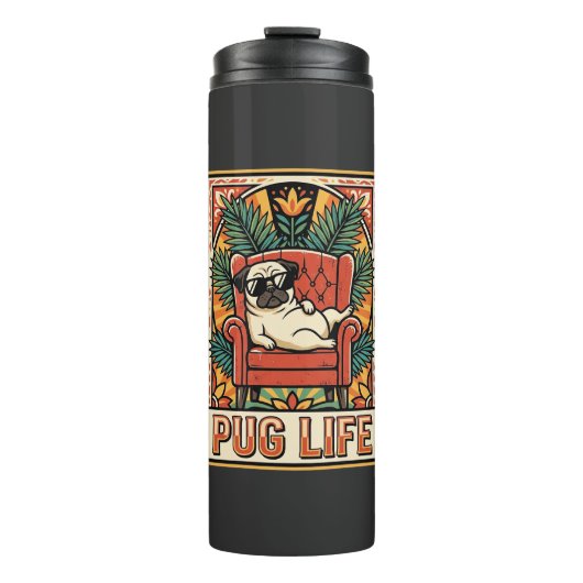 Pug Leven Retro Volkskunst Hond Thermosbeker (Voorkant)