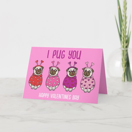 PUG LIEFDE Valentijnsdag Hond Doggy Puppy PINK Bedankkaart (Voorkant)