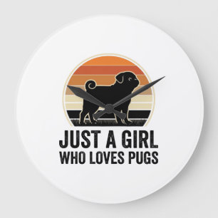 Pug Liefhebber Vintage Alleen Een Meisje Hond Shir Grote Klok