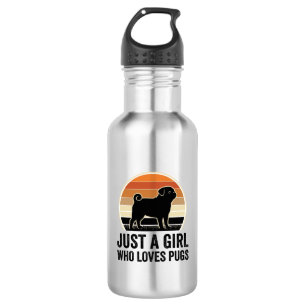 Pug Liefhebber Vintage Alleen Een Meisje Hond Shir Waterfles