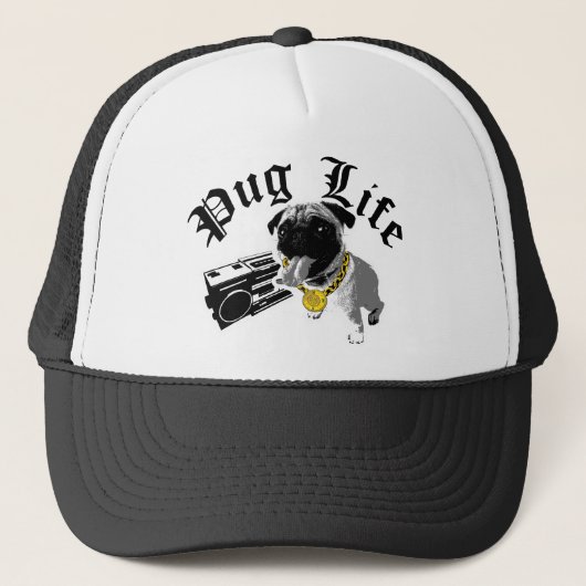 Pug Life $17,95 (11 kleuren) Trucker Hat Pet (Voorkant)