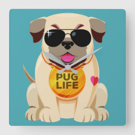 Pug Life aangepaste kleurenwandklok Vierkante Klok