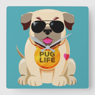 Pug Life aangepaste kleurenwandklok Vierkante Klok
