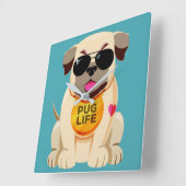 Pug Life aangepaste kleurenwandklok Vierkante Klok (Hoek)