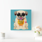 Pug Life aangepaste kleurenwandklok Vierkante Klok (Huis)