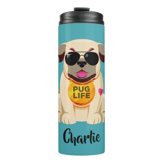 Pug Life, aangepaste naam en kleurtumbler Thermosbeker (Voorkant)