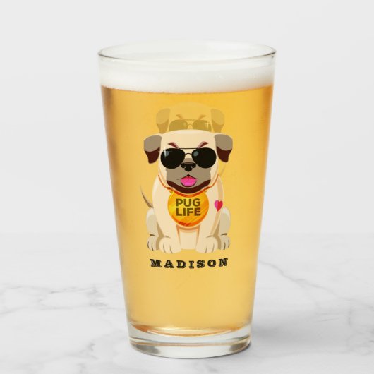 Pug Life, aangepaste naam glas (Achterkant gevuld)