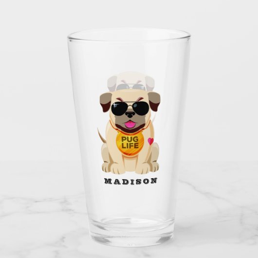 Pug Life, aangepaste naam glas (Voorkant)