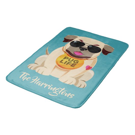 Pug Life aangepaste naam & kleur badmatten (Gekanteld)