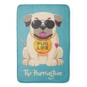 Pug Life aangepaste naam & kleur badmatten (Voorkant Verticaal)
