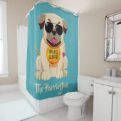Pug Life aangepaste naam & kleur douche gordijn (In situ)