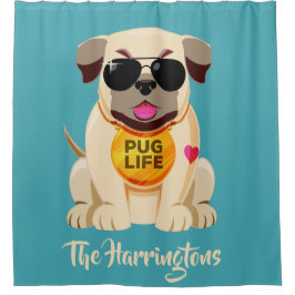 Pug Life aangepaste naam & kleur douche gordijn