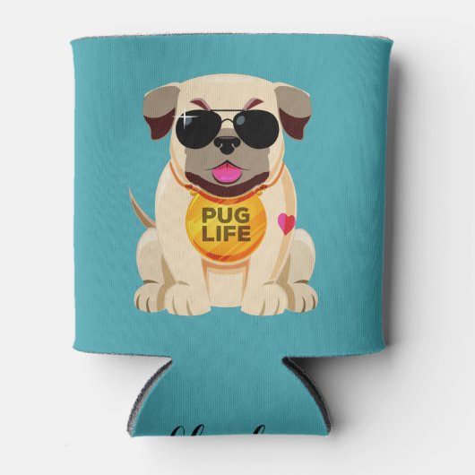 Pug Life aangepaste naam & kleur koelbox Blikjeskoeler (Voorkant)