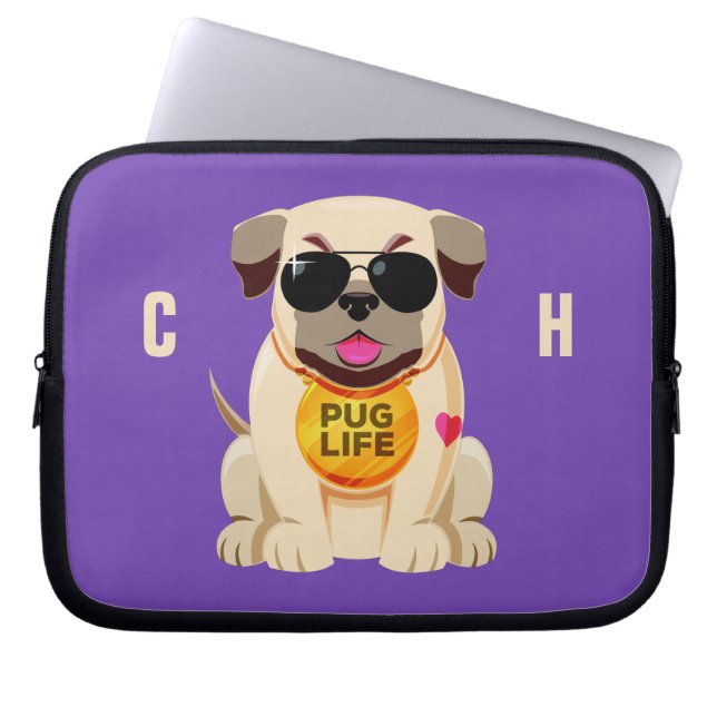 Pug Life, aangepaste naam & kleurenlaptophoezen Laptop Sleeve (Voorkant)