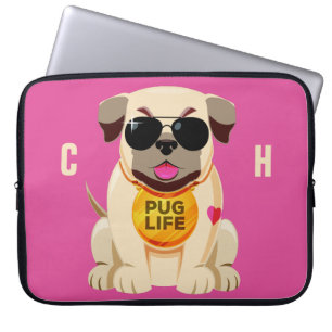 Pug Life, aangepaste naam & kleurenlaptophoezen Laptop Sleeve