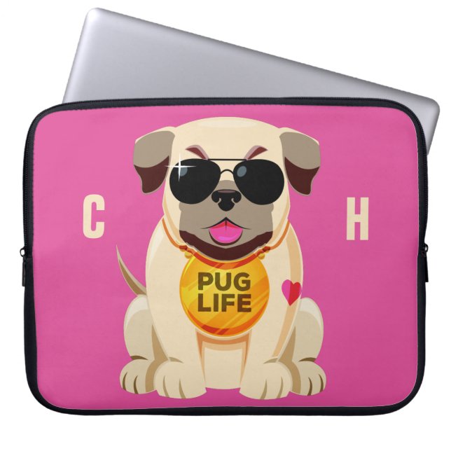 Pug Life, aangepaste naam & kleurenlaptophoezen Laptop Sleeve (Voorkant)