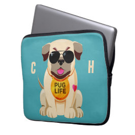 Pug Life, aangepaste naam & kleurenlaptophoezen Laptop Sleeve