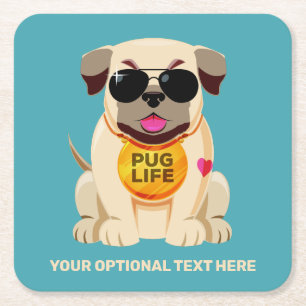 Pug Life aangepaste tekst en kleur Kartonnen Onderzetters