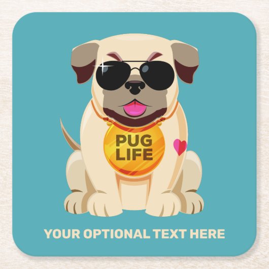 Pug Life aangepaste tekst en kleur Kartonnen Onderzetters (Voorkant)