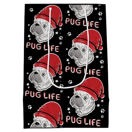 Pug Life Animal Kerstmis Medium Cadeauzakje (Achterkant)