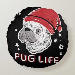 Pug Life Animal Kerstmis Rond Kussen