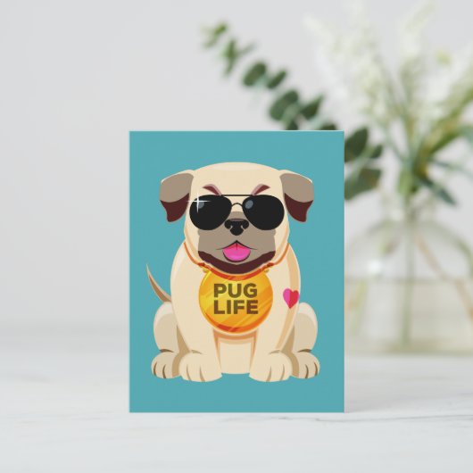 Pug Life briefkaart (Staand voorkant)