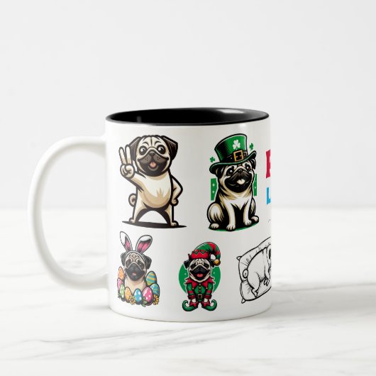 Pug Life Dierenvriend Gift Tweekleurige Koffiemok (Links)