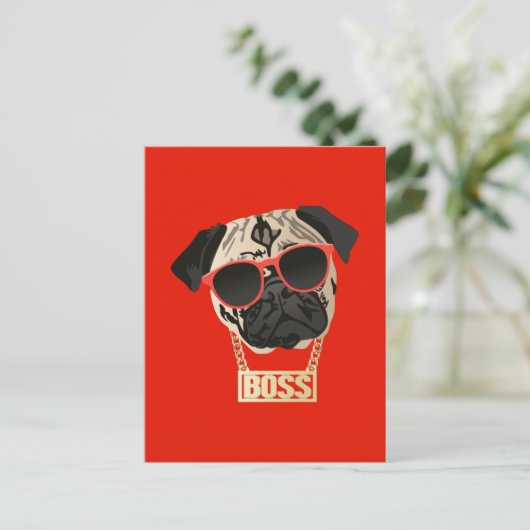 Pug Life - Ik ben het Boss Briefkaart voor Pug Par (Staand voorkant)