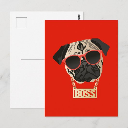 Pug Life - Ik ben het Boss Briefkaart voor Pug Par (Voorkant / Achterkant)