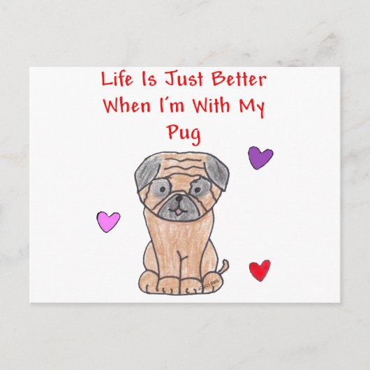 Pug Life is alleen maar beter Briefkaart (Voorkant)
