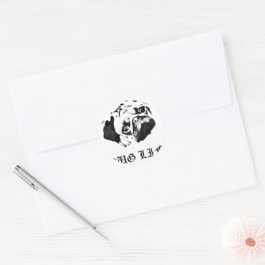 Pug Life Ronde Sticker (Envelop)