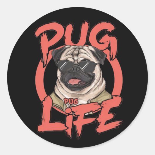 Pug Life Ronde Sticker (Voorkant)