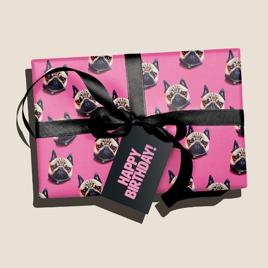 Pug Life - Roze verpakkingspapier Cadeaupapier
