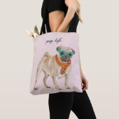 Pug Life Text Bewerkbare Hipster Pug met bril Tote Bag (Dichtbij)