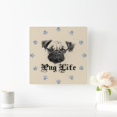 Pug Life Vierkante Klok (Huis)