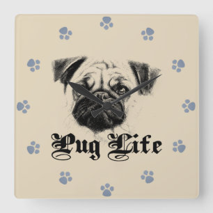 Pug Life Vierkante Klok