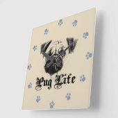 Pug Life Vierkante Klok (Hoek)