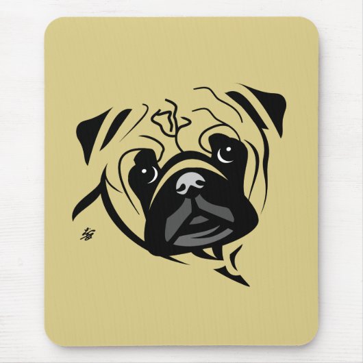 Pug Lijn Portret Muismat (Voorkant)