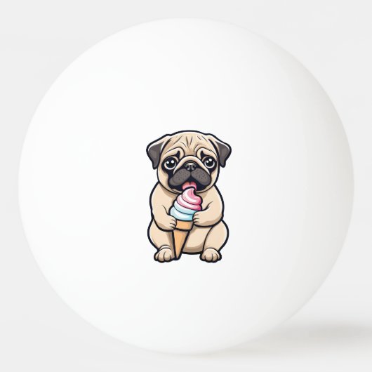 Pug likken ijs pingpongbal (Voorkant)