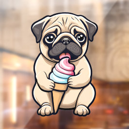 Pug likken ijs raamsticker