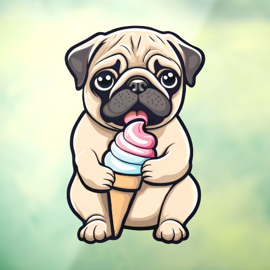 Pug likken ijs raamsticker (Vel 3)